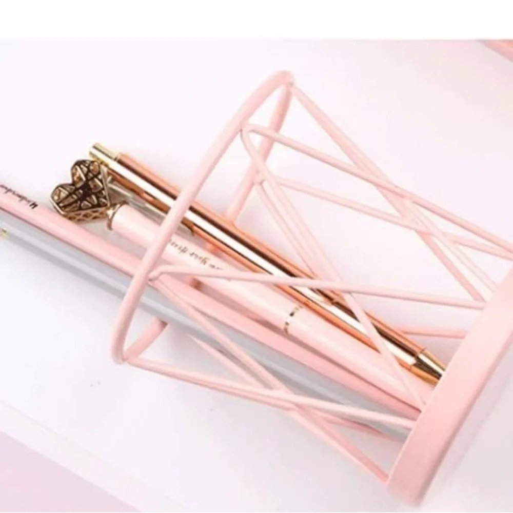 Pink Metal Geometric Makeup Brush Holder Organizer